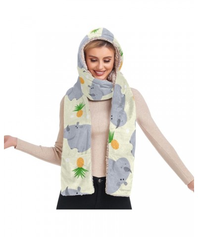 Women Winter Warm Hoodie Hat Scarf Gloves Pocket Warm Hat Cute Buffalo Long Scarf Wraps $13.33 Scarves