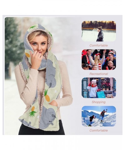 Women Winter Warm Hoodie Hat Scarf Gloves Pocket Warm Hat Cute Buffalo Long Scarf Wraps $13.33 Scarves