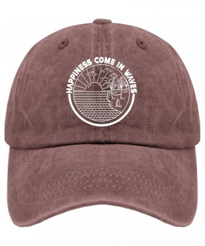 Happiness Come in Waves Baseball Cap Mom Hat Pigment Black Men Hats Gifts for Son Baseball Hats Wine Red $9.46 Bucket Hats