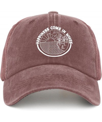 Happiness Come in Waves Baseball Cap Mom Hat Pigment Black Men Hats Gifts for Son Baseball Hats Wine Red $9.46 Bucket Hats