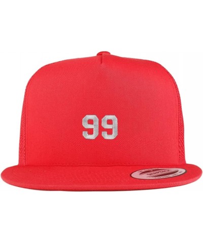 Small Number 99 Embroidered 5 Panel Flatbill Trucker Cap Red $13.12 Baseball Caps