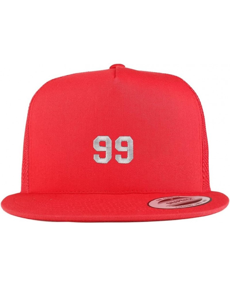 Small Number 99 Embroidered 5 Panel Flatbill Trucker Cap Red $13.12 Baseball Caps