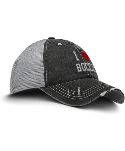 Custom Distressed Trucker Hat I (Love) Bocce Red Heart Sports Lovers Cotton Black Gray Design Only $12.60 Baseball Caps