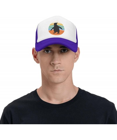 Vintage Penguin Mesh Baseball Cap, Adjustable Trucker Hat Snapback Classic Hat for Men Women Purple $9.65 Baseball Caps