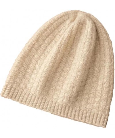 100% Cashmere Knitted Headgears for Women Soft Warm Beanie Hat Solid Casual Hedging Cap Skullies 16 Beige $30.36 Skullies & B...