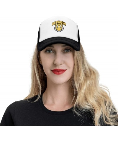 DePauw University Logo Trucker Hats for Both Men and Women - Mesh Baseball Snapback Hats Black $9.67 Baseball Caps