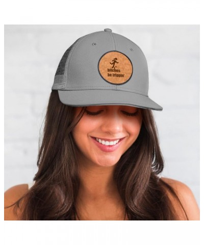 Patch Hat Printed Leather Background Bitches Be Trippin' Grandma Grandmother Cotton Trucker Baseball Cap Grey Circle Patch De...