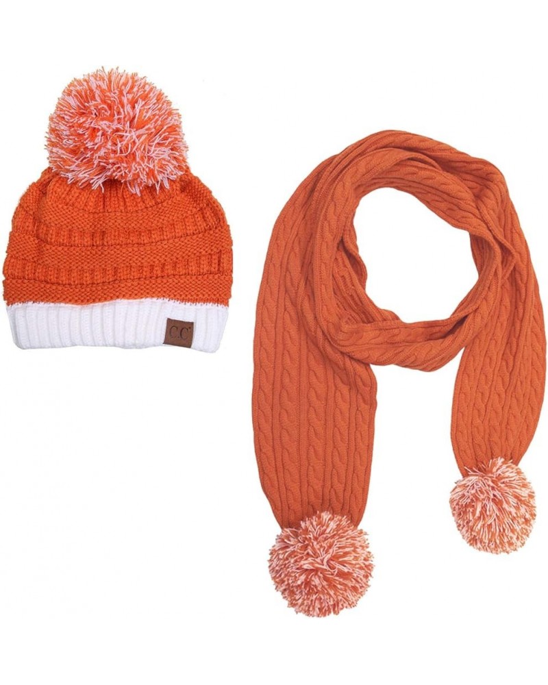 Exclusive University College School Team Color Pom Pom Skully Beanie Hat Cap 2pc Orange/White $13.50 Skullies & Beanies