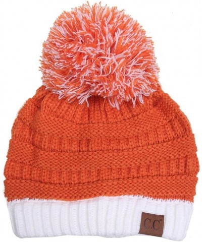 Exclusive University College School Team Color Pom Pom Skully Beanie Hat Cap 2pc Orange/White $13.50 Skullies & Beanies