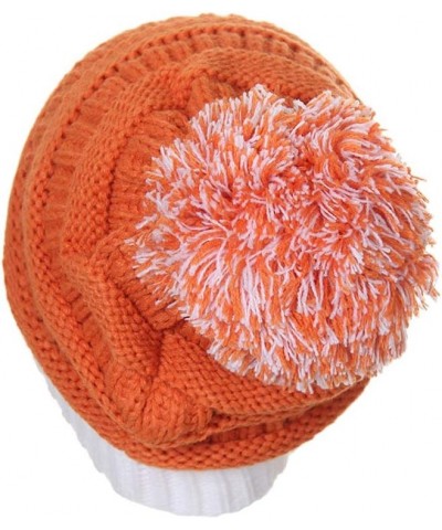 Exclusive University College School Team Color Pom Pom Skully Beanie Hat Cap 2pc Orange/White $13.50 Skullies & Beanies