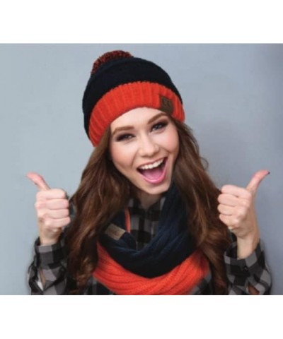 Exclusive University College School Team Color Pom Pom Skully Beanie Hat Cap 2pc Orange/White $13.50 Skullies & Beanies