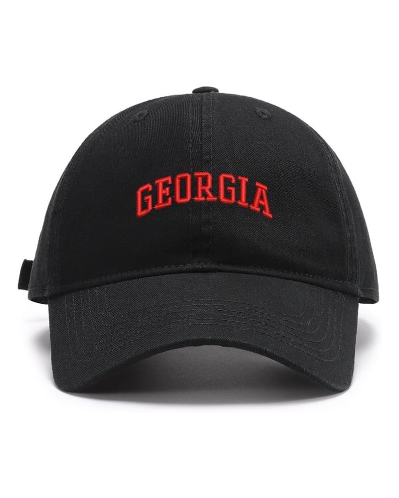 Men's Baseball Caps Embroidered Georgia - GA Washed Cotton Vintage Caps Black $11.84 Baseball Caps