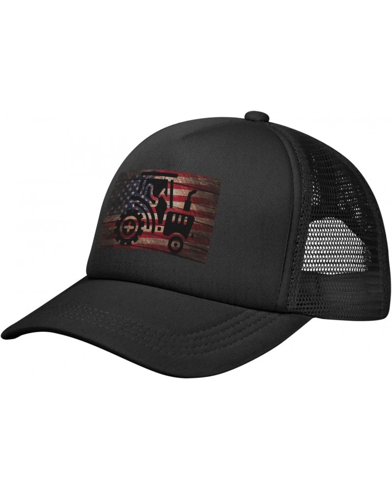 Vintage American Flag Farming Tractor Baseball Cap Adjustable Casual Mesh Hats Duck Tongue Hat for Men Women6 Black $9.00 Bas...