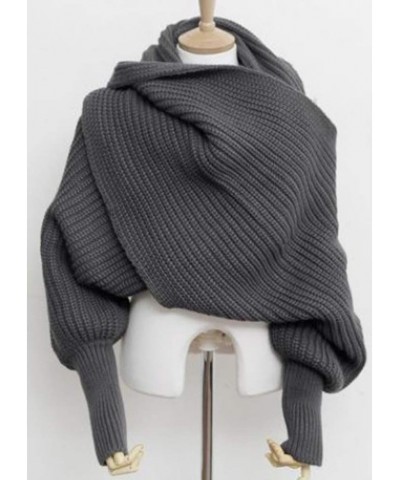 Autumn Winter Warm Knitted Crochet Scarf Wrap Shawl Cape with Sleeves Blanket for Women Fashion Grey $9.99 Scarves