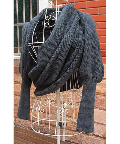 Autumn Winter Warm Knitted Crochet Scarf Wrap Shawl Cape with Sleeves Blanket for Women Fashion Grey $9.99 Scarves