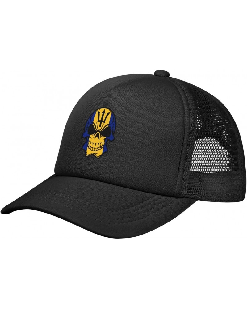 Skull Barbados Flag Baseball Cap Adjustable Casual Mesh Hats Duck Tongue Hat for Men Women5 Black $12.08 Baseball Caps