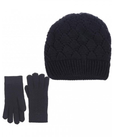 BYOS Womens Winter Knit Plush Fleece Lined Beanie Ski Hat Sk Skullie Various Styles Diamond Hat & Gloves Set-black $12.34 Sku...