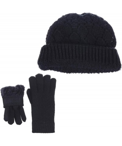 BYOS Womens Winter Knit Plush Fleece Lined Beanie Ski Hat Sk Skullie Various Styles Diamond Hat & Gloves Set-black $12.34 Sku...