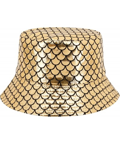 Unisex Fashion Hologram Climbing Bucket Hat Waterproof Fisherman Cap Travel Sunhat Metallic Gold Fish Scale $13.11 Bucket Hats