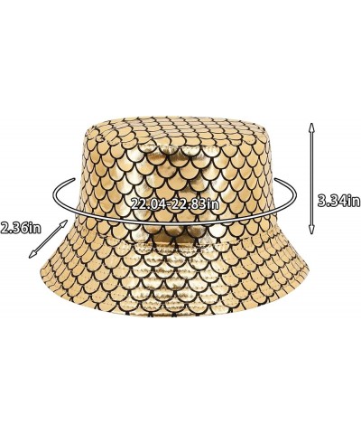 Unisex Fashion Hologram Climbing Bucket Hat Waterproof Fisherman Cap Travel Sunhat Metallic Gold Fish Scale $13.11 Bucket Hats