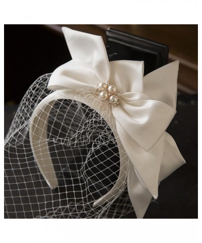 White Bridal Hairband Mesh Satin Bow Headband Vintage Fairy Bridal Wedding Hair Accessory per photo3 $19.31 Headbands