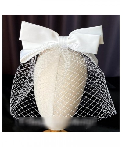 White Bridal Hairband Mesh Satin Bow Headband Vintage Fairy Bridal Wedding Hair Accessory per photo3 $19.31 Headbands