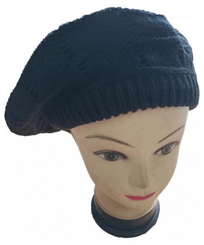 Women's Satin Lined Knitted Beret Ladies Winter Autumn Warm and Soft Beanie Hat Solid Color Black $9.85 Berets