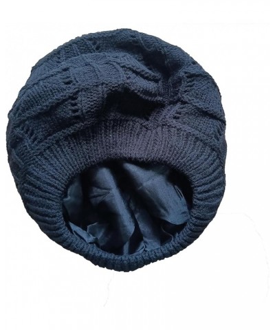 Women's Satin Lined Knitted Beret Ladies Winter Autumn Warm and Soft Beanie Hat Solid Color Black $9.85 Berets