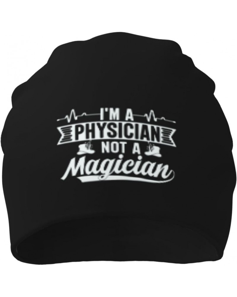 I'm A Physician Not A Magician Beanie Hat for Men Women Warm Soft Polyester Knit Skull Cap Unisex Winter Hat Cuffed Beanie Bl...