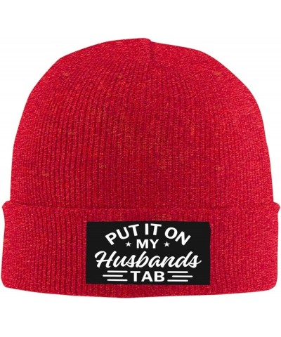 Put It On My Husbands Tab Knit Hat Father's Day Valentine's Day Beanie Men Women Warm Winter Ski Cap Red $10.34 Baseball Caps