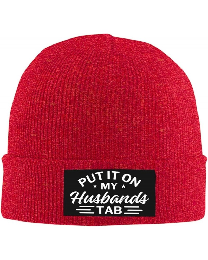 Put It On My Husbands Tab Knit Hat Father's Day Valentine's Day Beanie Men Women Warm Winter Ski Cap Red $10.34 Baseball Caps