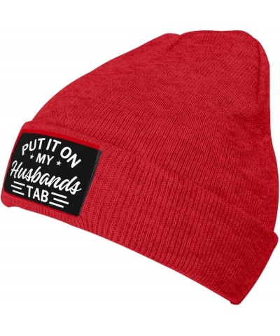 Put It On My Husbands Tab Knit Hat Father's Day Valentine's Day Beanie Men Women Warm Winter Ski Cap Red $10.34 Baseball Caps