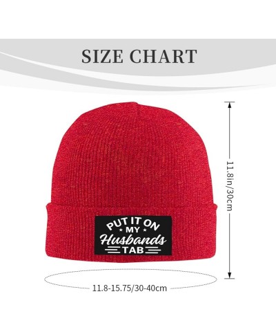 Put It On My Husbands Tab Knit Hat Father's Day Valentine's Day Beanie Men Women Warm Winter Ski Cap Red $10.34 Baseball Caps