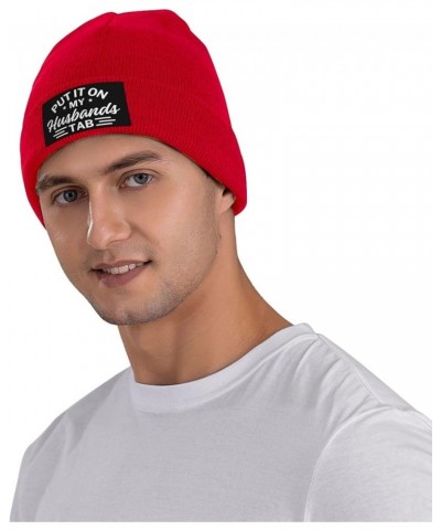 Put It On My Husbands Tab Knit Hat Father's Day Valentine's Day Beanie Men Women Warm Winter Ski Cap Red $10.34 Baseball Caps