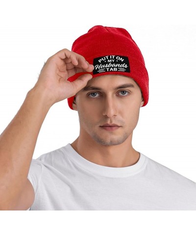 Put It On My Husbands Tab Knit Hat Father's Day Valentine's Day Beanie Men Women Warm Winter Ski Cap Red $10.34 Baseball Caps