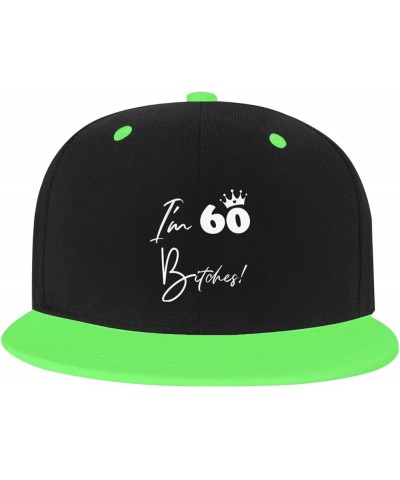 Women's and Men's Baseball Hat I'm 60 Bitches Vintage Dad Hat Adjustable Flat Brim Caps,White Green $9.53 Baseball Caps