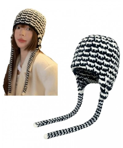 Y2K Beanie for Women Teenager Grunge Knitted Skull Cap Earflap Slouchy Emo Crochet Accessories Warm Winter Hat Black+white $1...