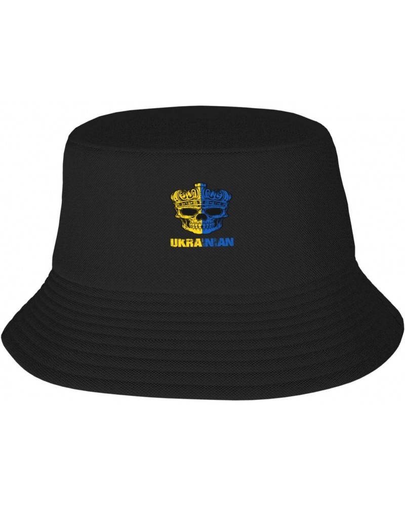 King Skull Ukrainian Flag Bucket Hats Double-Woven for Women Men Adult Fisherman's Hat Sun Cap Packable Outdoor Fisherman Hat...