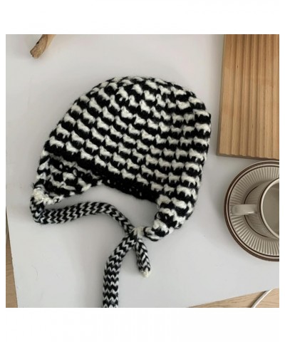 Y2K Beanie for Women Teenager Grunge Knitted Skull Cap Earflap Slouchy Emo Crochet Accessories Warm Winter Hat Black+white $1...