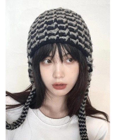 Y2K Beanie for Women Teenager Grunge Knitted Skull Cap Earflap Slouchy Emo Crochet Accessories Warm Winter Hat Black+white $1...