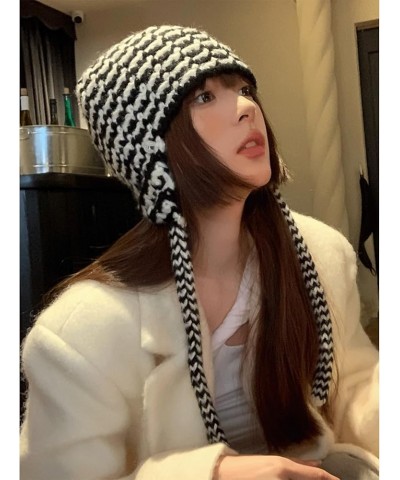 Y2K Beanie for Women Teenager Grunge Knitted Skull Cap Earflap Slouchy Emo Crochet Accessories Warm Winter Hat Black+white $1...