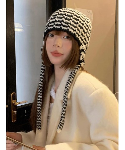 Y2K Beanie for Women Teenager Grunge Knitted Skull Cap Earflap Slouchy Emo Crochet Accessories Warm Winter Hat Black+white $1...