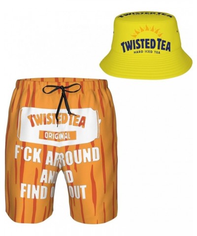 T-Wisted T-Ea Men's Beach Combo: Packable Bucket Hat&Quick Dry Shorts¨CTrendy Print Fisherman Cap & Drawstring Swim Trunks 27...