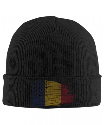 American USA Chad Half Flag Crafted Comfort Premium Yarn Beanies for All Seasons Black $15.52 Skullies & Beanies