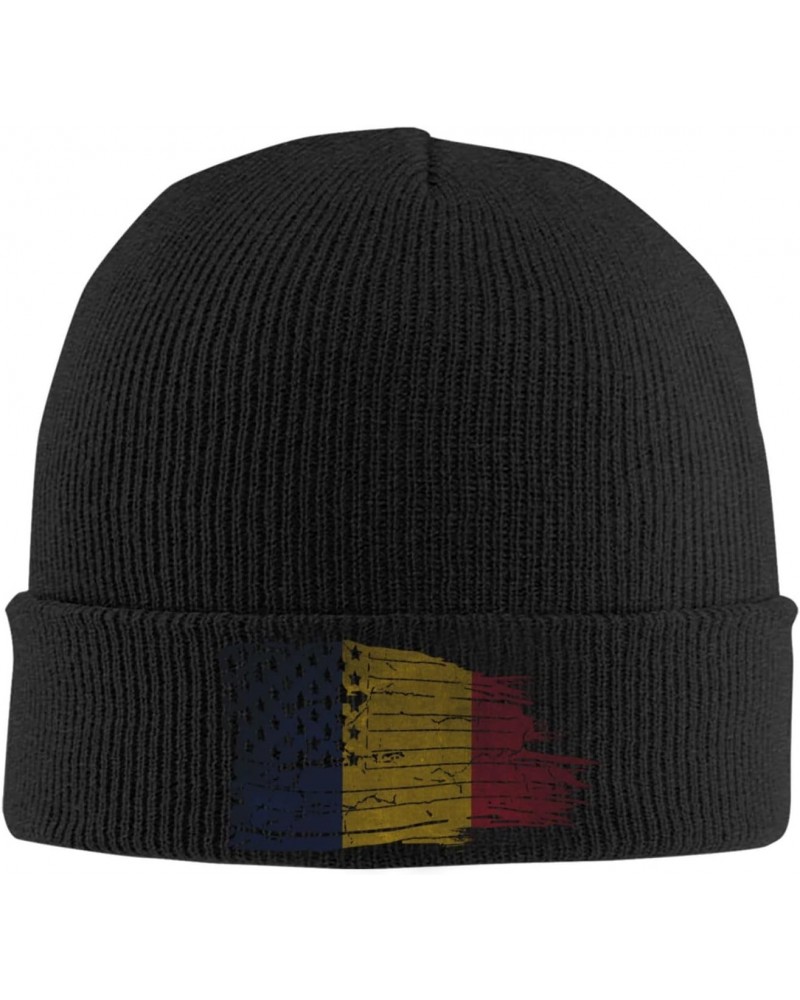 American USA Chad Half Flag Crafted Comfort Premium Yarn Beanies for All Seasons Black $15.52 Skullies & Beanies