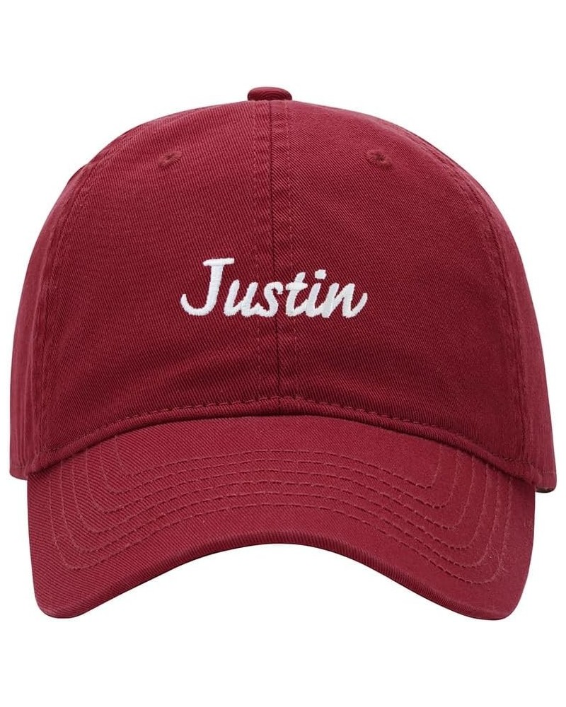 Baseball Cap Men Women Name Justin Gift Embroidered Unisex Classic Adjustable Strapback Dad Hat Red $12.16 Baseball Caps