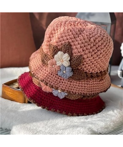 French Thicken Women's Flowers Knitted Woolen Hat, Winter Outdoor Warm Windproof Knitted Crochet Beanie Hat for Women 2pcs-b ...