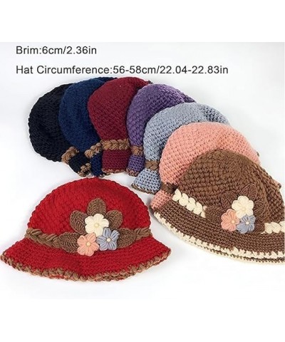 French Thicken Women's Flowers Knitted Woolen Hat, Winter Outdoor Warm Windproof Knitted Crochet Beanie Hat for Women 2pcs-b ...