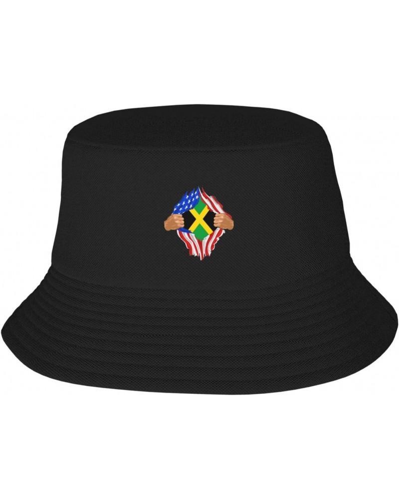 Hand Tear Flag of Jamaica Bucket Hat for Men Women Summer Bucket Hats Outdoor Vacation Beach Travel Fishing Cap Black $9.96 B...