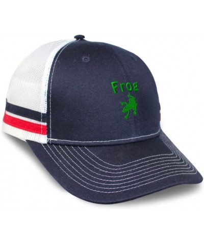 Custom Trucker Hat Baseball Cap Frog Reptiles Nature Cotton Scales Dad Hats for Men & Women Navy White Stripes Design Only $1...